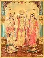 〔約40cm×約30cm〕インドのヒンドゥー神様ゴールドポスター - ラーマヤナの商品写真
