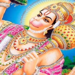 〔約40.5cm×約30.5cm〕輝くラメ入り・インドのヒンドゥー神様ポスター - ハヌマーン 猿族の王子様 - サブ2