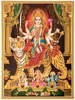 〔約30cm×約40cm〕輝くラメ入りインドのヒンドゥー神様ポスター - ドゥルガーの商品写真
