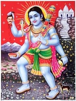 〔約30cm×約40cm〕輝くラメ入りインドのヒンドゥー神様ポスター - カーラ・バイラヴァの商品写真