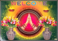 インドのウェルカムポスター 【ナマステをする手と花瓶】の商品写真