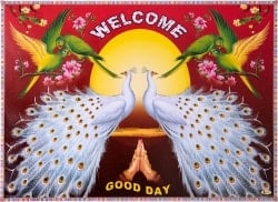 インドのウェルカムポスター 【白孔雀とおうむ】の商品写真