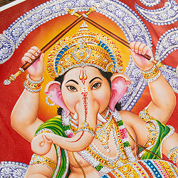 〔約40.5cm×約30.5cm〕輝くラメ入り・インドのヒンドゥー神様ポスター - ガネーシャ 学問と商売の神様 - サブ2