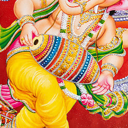 〔約40.5cm×約30.5cm〕輝くラメ入り・インドのヒンドゥー神様ポスター - ガネーシャ 学問と商売の神様 - サブ3