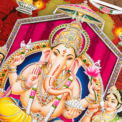 〔約40.5cm×約30.5cm〕輝くラメ入り・インドのヒンドゥー神様ポスター - ガネーシャ 学問と商売の神様 - サブ2