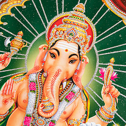 〔約40.5cm×約30.5cm〕輝くラメ入り・インドのヒンドゥー神様ポスター - ガネーシャ 学問と商売の神様 - サブ2