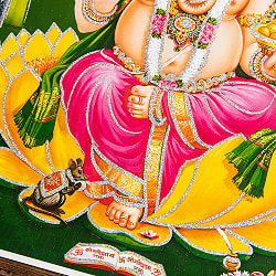 〔約40.5cm×約30.5cm〕輝くラメ入り・インドのヒンドゥー神様ポスター - ガネーシャ 学問と商売の神様 - サブ3