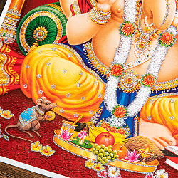 〔約40.5cm×約30.5cm〕輝くラメ入り・インドのヒンドゥー神様ポスター - ガネーシャ 学問と商売の神様 - サブ3