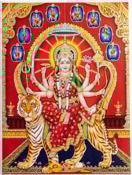 〔約40.5cm×約30.5cm〕輝くラメ入り・インドのヒンドゥー神様ポスター - ドゥルガー 勝利の女神