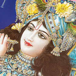 〔約40.5cm×約30.5cm〕輝くラメ入り・インドのヒンドゥー神様ポスター - クリシュナ - サブ2