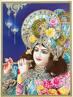 〔約40.5cm×約30.5cm〕輝くラメ入り・インドのヒンドゥー神様ポスター - クリシュナの商品写真