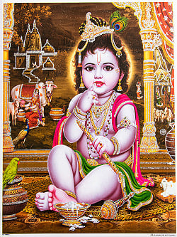 〔約40.5cm×約30.5cm〕輝くラメ入り・インドのヒンドゥー神様ポスター - ラーマーヤナの商品写真