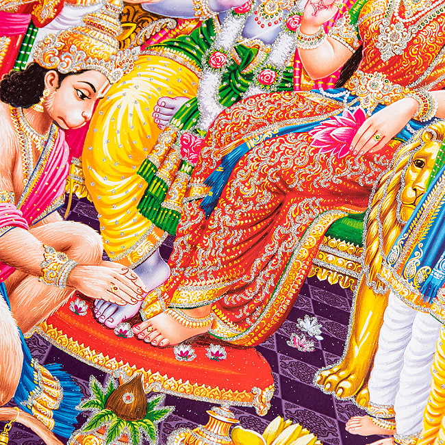 〔約40.5cm×約30.5cm〕輝くラメ入り・インドのヒンドゥー神様ポスター - ラーマーヤナ 3 - 細部を見てみました。雰囲気たっぷりです。