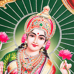 〔約40.5cm×約30.5cm〕輝くラメ入り・インドのヒンドゥー神様ポスター - ラクシュミ 美と豊穣の女神 - サブ2