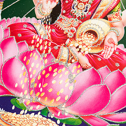 〔約40.5cm×約30.5cm〕輝くラメ入り・インドのヒンドゥー神様ポスター - ラクシュミ 美と豊穣の女神 - サブ3