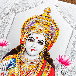 〔約40.5cm×約30.5cm〕輝くラメ入り・インドのヒンドゥー神様ポスター - ラクシュミ 美と豊穣の女神 - サブ2