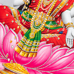 〔約40.5cm×約30.5cm〕輝くラメ入り・インドのヒンドゥー神様ポスター - ラクシュミ 美と豊穣の女神 - サブ3