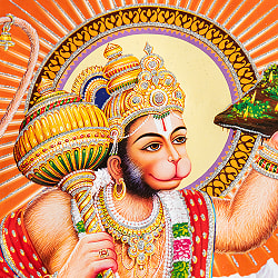 〔約40.5cm×約30.5cm〕輝くラメ入り・インドのヒンドゥー神様ポスター - ハヌマーン 猿族の王子様 - サブ2