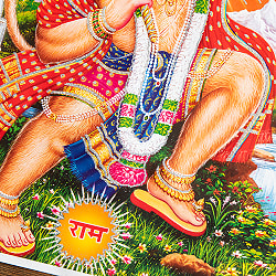 〔約40.5cm×約30.5cm〕輝くラメ入り・インドのヒンドゥー神様ポスター - ハヌマーン 猿族の王子様 - サブ3