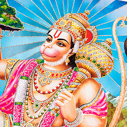 〔約40.5cm×約30.5cm〕輝くラメ入り・インドのヒンドゥー神様ポスター - ハヌマーン 猿族の王子様 - サブ2