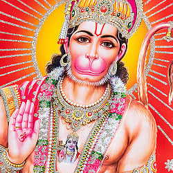 〔約40.5cm×約30.5cm〕輝くラメ入り・インドのヒンドゥー神様ポスター - ハヌマーン 猿族の王子様 - サブ2