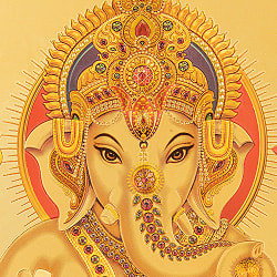 〔約40cm×約30cm〕インドのヒンドゥー神様ゴールドポスター - ガネーシャ 学問と商売の神様 - サブ2