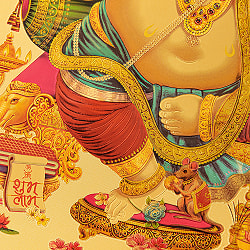 〔約40cm×約30cm〕インドのヒンドゥー神様ゴールドポスター - ガネーシャ 学問と商売の神様 - サブ3