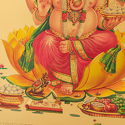 〔約40cm×約30cm〕インドのヒンドゥー神様ゴールドポスター - ガネーシャ 学問と商売の神様 - サブ3