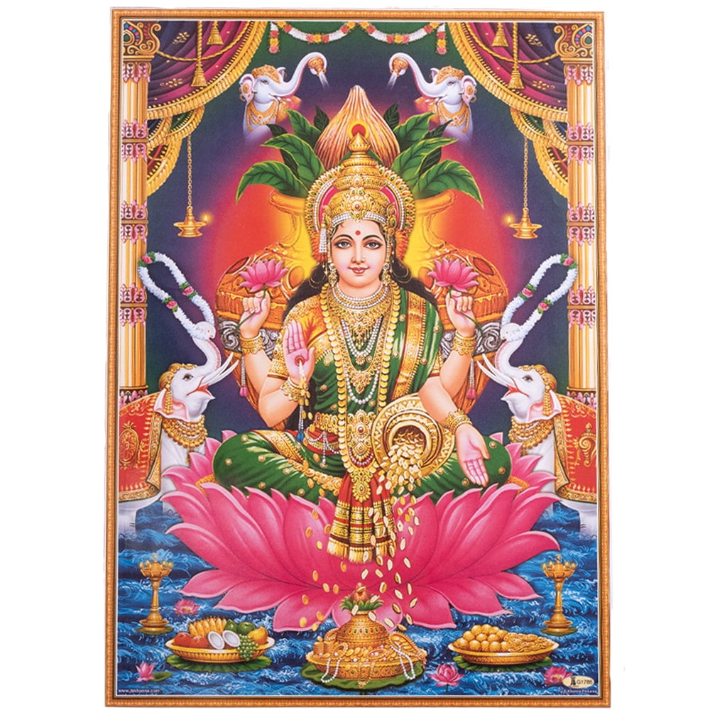 神様 ラクシュミー インド ポスター 〔約66cm×約47cm〕インドのヒンドゥー神様ポスター 特大 本 印刷物