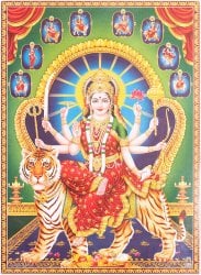 〔約67cm×約48.5cm〕インドのヒンドゥー神様ポスター - ドゥルガー(ID-PSTB-514)