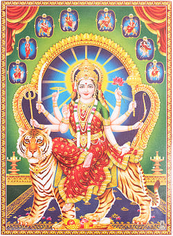 〔約67cm×約48.5cm〕インドのヒンドゥー神様ポスター - ドゥルガーの商品写真