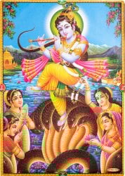 〔約69cm×約47cm〕インドのヒンドゥー神様ポスター - クリシュナ(ID-PSTB-516)