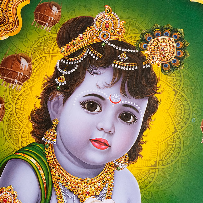 〔約66cm×約47cm〕インドのヒンドゥー神様ポスター - ベイビークリシュナ 2 - お顔の拡大写真です。