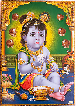 〔約66cm×約47cm〕インドのヒンドゥー神様ポスター - ベイビークリシュナの商品写真