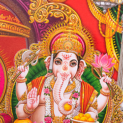 〔約66cm×約47cm〕インドのヒンドゥー神様ポスター - ラクシュミー・サラスヴァティ・ガネーシャ - サブ4