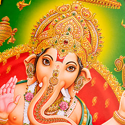 約67cm×約47cm〕インドのヒンドゥー神様ポスター - ガネーシャ - サブ2