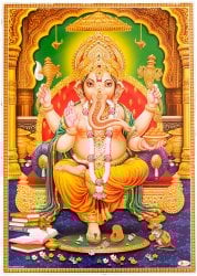 約67cm×約47cm〕インドのヒンドゥー神様ポスター - ガネーシャ(ID-PSTB-524)