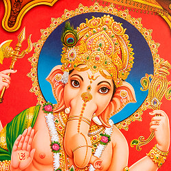 〔約67cm×約47cm〕インドのヒンドゥー神様ポスター - ガネーシャ - サブ2