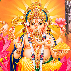 〔約67cm×約47cm〕インドのヒンドゥー神様ポスター - ラクシュミー・サラスヴァティ・ガネーシャ - サブ4