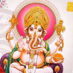 〔約67cm×約47cm〕インドのヒンドゥー神様ポスター - ラクシュミー・サラスヴァティ・ガネーシャ - サブ3