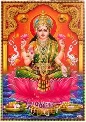〔約66cm×約47cm〕インドのヒンドゥー神様ポスター - ラクシュミー(ID-PSTB-528)
