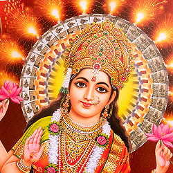 〔約66cm×約47cm〕インドのヒンドゥー神様ポスター - ラクシュミー・サラスヴァティ・ガネーシャ - サブ2