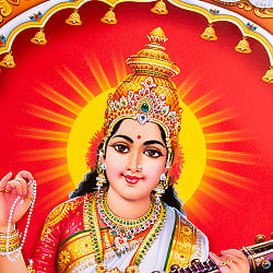 〔約64cm×約45.5cm〕インドのヒンドゥー神様ポスター - サラスヴァティ - サブ2