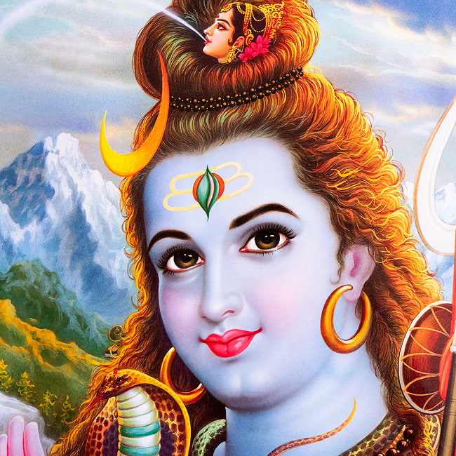 〔約64cm×約45.5cm〕インドのヒンドゥー神様ポスター - シヴァ 2 - お顔の拡大写真です。