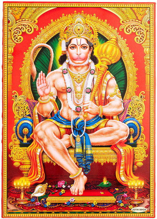 〔約64cm×約45.5cm〕インドのヒンドゥー神様ポスター - ハヌマーンの写真1枚目です。全体写真です神様,ハヌマーン,インド,ポスター,神様ポスター