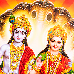 〔約64cm×約45.5cm〕インドのヒンドゥー神様ポスター - クリシュナ・ラーダ - サブ2