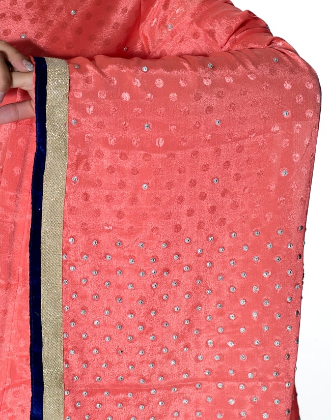 ビーズ刺繍のドット柄マハラニインドサリー【チョリ付き】 - サーモン 6 - とても綺麗なサリーです