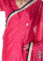 ビーズ刺繍のドット柄マハラニインドサリー【チョリ付き】 - ビビットピンクの商品写真