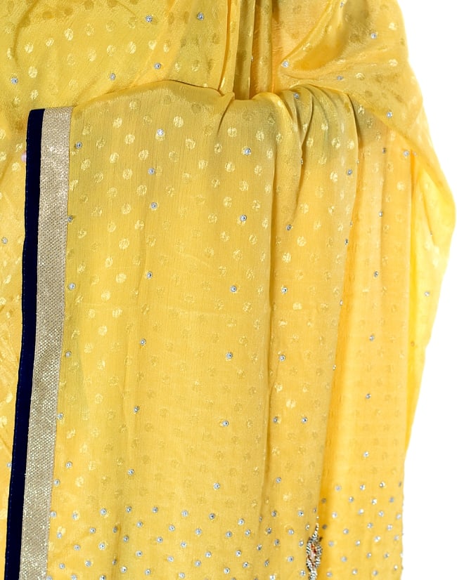 ビーズ刺繍のドット柄マハラニインドサリー【チョリ付き】 - 黄色 6 - とても綺麗なサリーです