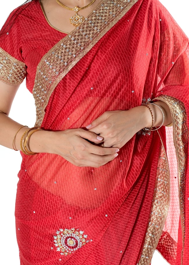 金糸とビーズ刺繍 レンガ模様のマハラニインドサリー【チョリ